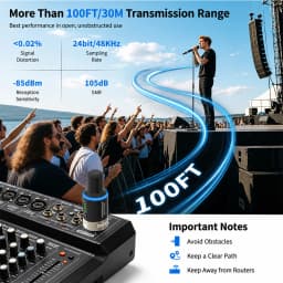 JOYO MW-1 5.8Ghz Wireless Mic System 4 Channels 5Ms Latency Plug and Play Wireless Microphone Receiver for XLR Dynamic Mics