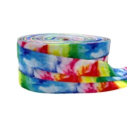 16mm Tie Dye Colorful Stripe Print Fold Over Elastic FOE Ribbon Headwear Party Gift Packing Sewing Home Decoration Accessory 10Y