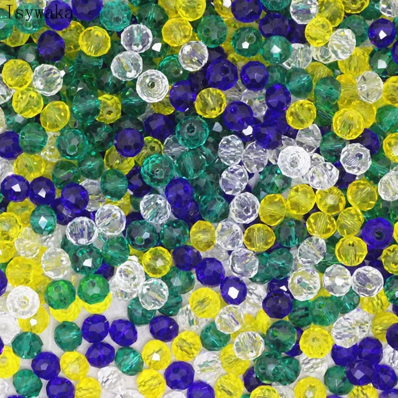 Isywaka B-Multicolor 4*6mm 50pcs Rondelle Austria Faceted Crystal Glass Beads Loose Spacer Round Beads for Jewelry Making