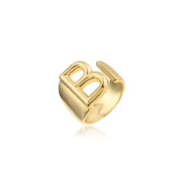 Hollow A-Z Letter Gold Color Metal Adjustable Opening Ring Initials Name Alphabet Female Party Chunky Wide Trendy Jewelry