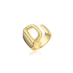 Hollow A-Z Letter Gold Color Metal Adjustable Opening Ring Initials Name Alphabet Female Party Chunky Wide Trendy Jewelry