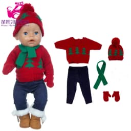 18 Inch Baby Doll Winter Clothes Set Crochet Sweater Scarf Hat Gloves New Year Apparel for 43 Cm Girl Dolls