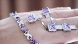 Purple Zirconia Women Bridal Jewelry Sets Silver 925 Fine Costume Jewellery Wedding Earrings Rings Bracelets Pendant Necklace
