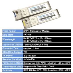 10Gb BiDi SFP Transceiver Module 10km,20km/40km/60km 10Gbase-BX T1270/R1330nm LC WDM Optical Module For Mikrotik/Huawei Switch