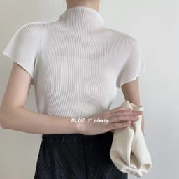 Miyake Pleated Half High Neck Profile Black T-shirts Women 2026 Summer Korean Fashion Causal Tops Designer Aesthetic Clothing