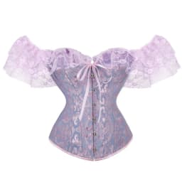 Lace Sleeves Off Shoulder Floral Overbust Corset Princess Elegant Corsets Victorian Women Sexy Bustier Showgirl Party Costume