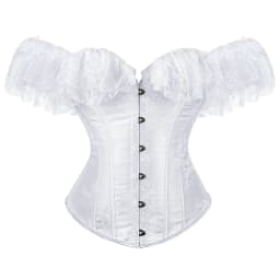 Lace Sleeves Off Shoulder Floral Overbust Corset Princess Elegant Corsets Victorian Women Sexy Bustier Showgirl Party Costume