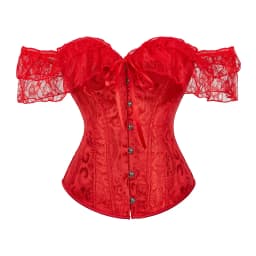 Lace Sleeves Off Shoulder Floral Overbust Corset Princess Elegant Corsets Victorian Women Sexy Bustier Showgirl Party Costume