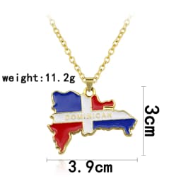 Gold Enamel Dominican Republic Map Silver Plated Pendant Necklace For Women Men Flag Of Dominica Jewelry