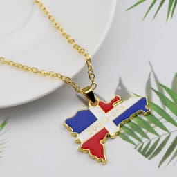 Gold Enamel Dominican Republic Map Silver Plated Pendant Necklace For Women Men Flag Of Dominica Jewelry