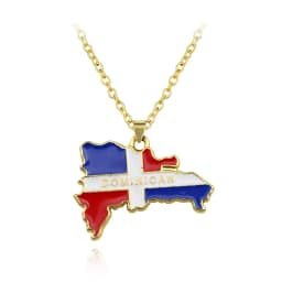 Gold Enamel Dominican Republic Map Silver Plated Pendant Necklace For Women Men Flag Of Dominica Jewelry