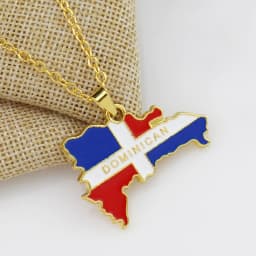 Gold Enamel Dominican Republic Map Silver Plated Pendant Necklace For Women Men Flag Of Dominica Jewelry