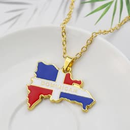 Gold Enamel Dominican Republic Map Silver Plated Pendant Necklace For Women Men Flag Of Dominica Jewelry