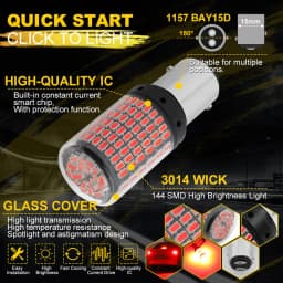 2x 1157 BAY15D LED Canbus 144 SMD Car Brake Reverse Lamp Tail Light Bulbs.