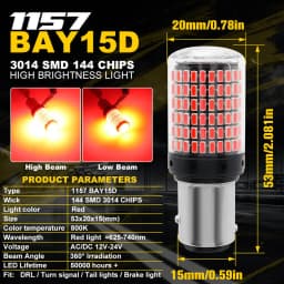 2x 1157 BAY15D LED Canbus 144 SMD Car Brake Reverse Lamp Tail Light Bulbs.