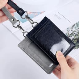 Office Luxury Multi-card Leather Man Business Credit ID Bank Card Holder Case For 5 Cards With Neck Lanyard