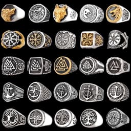 Viking Stainless Steel Ring Anchor Compass Tree of Life Nordic Viking Rune Wolf Men and Women Ring Jewelry for Boyfriend as Gift