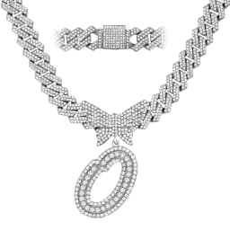 Men Women 14MM Cuban Chain Crystal Butterfly Initials Name Pendant Necklace Iced Out Cursive Letters Rapper Necklace Jewelry New