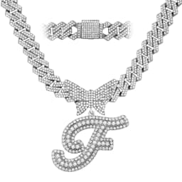 Men Women 14MM Cuban Chain Crystal Butterfly Initials Name Pendant Necklace Iced Out Cursive Letters Rapper Necklace Jewelry New