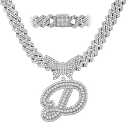Men Women 14MM Cuban Chain Crystal Butterfly Initials Name Pendant Necklace Iced Out Cursive Letters Rapper Necklace Jewelry New