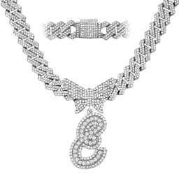 Men Women 14MM Cuban Chain Crystal Butterfly Initials Name Pendant Necklace Iced Out Cursive Letters Rapper Necklace Jewelry New