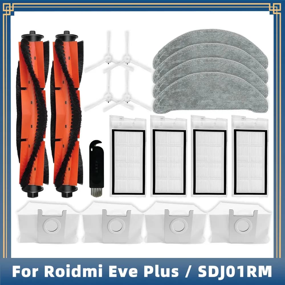 Compatible For Roidmi Eve Plus SDJ01RM Robot Vacuum Spare Parts Accessories Main Side Brush Hepa Filter Mop Rag Cloth Dust Bag