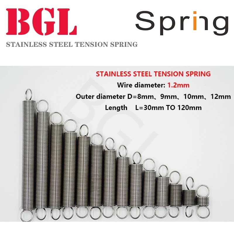 5pcs/Lot 1.2mm Stainless Steel Tension Spring with O hook extension spring free lengh 30-120mm