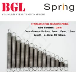 5pcs/Lot 1.2mm Stainless Steel Tension Spring with O hook extension spring free lengh 30-120mm