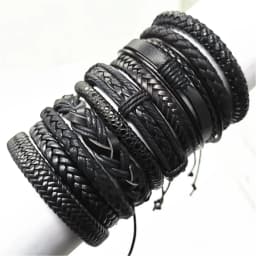 Black Handmade 10 Pcs/set Design Men Bracelets Male Women Leather Bracelets Men Bangle Wholesale Jewelry