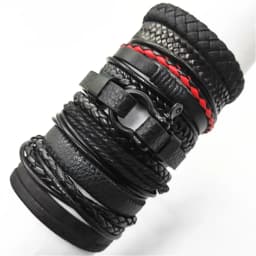 Black Handmade 10 Pcs/set Design Men Bracelets Male Women Leather Bracelets Men Bangle Wholesale Jewelry