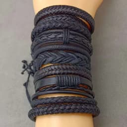 Black Handmade 10 Pcs/set Design Men Bracelets Male Women Leather Bracelets Men Bangle Wholesale Jewelry