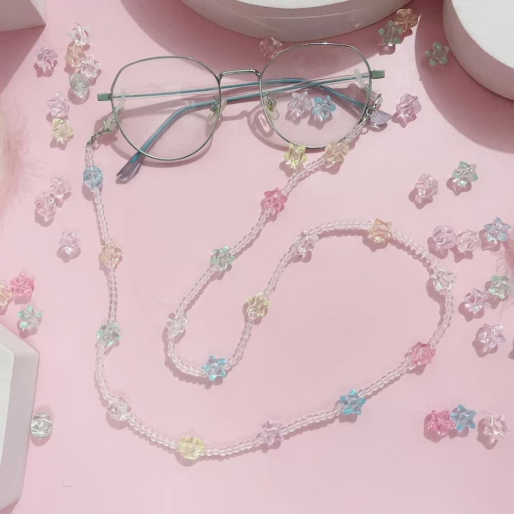 Cute Acrylic Color Stars Glasses Chain Fashion Transparent Crystal Bead Chain For Glasses Lanyard Women Jewelry Accessories