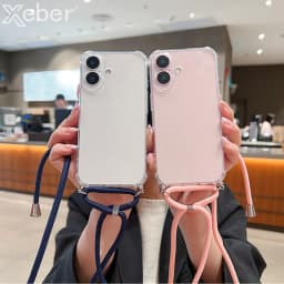 For iPhone 18 17 16 15 14 ProMax Crossbody Necklace Cord Lanyards Transparent Case For iPhone 11 12 13 Pro Max XS XR Soft Cover