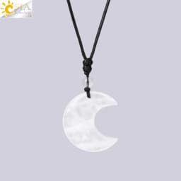 Crescent Moon Crystal Necklace Natural Gem Stone Pendant Tiger Eye Amethysts Pink Quartz Black Obsidian Opal Rope Wrap Necklace