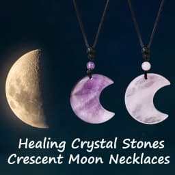 Crescent Moon Crystal Necklace Natural Gem Stone Pendant Tiger Eye Amethysts Pink Quartz Black Obsidian Opal Rope Wrap Necklace