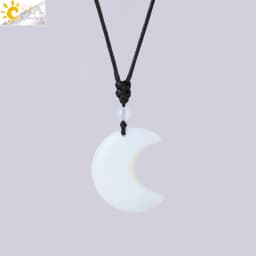Crescent Moon Crystal Necklace Natural Gem Stone Pendant Tiger Eye Amethysts Pink Quartz Black Obsidian Opal Rope Wrap Necklace