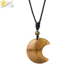 Crescent Moon Crystal Necklace Natural Gem Stone Pendant Tiger Eye Amethysts Pink Quartz Black Obsidian Opal Rope Wrap Necklace