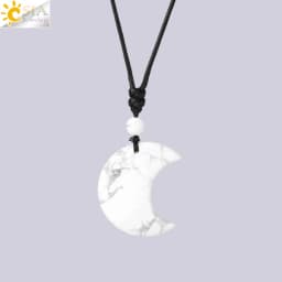 Crescent Moon Crystal Necklace Natural Gem Stone Pendant Tiger Eye Amethysts Pink Quartz Black Obsidian Opal Rope Wrap Necklace