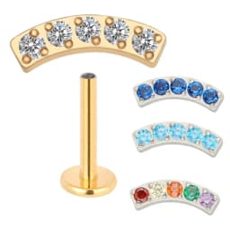 G23 Titanium Ear PIERC Curved Bar Earrings 5 CZ Paved Top Cartilage Threaded Labret Stud Tragus Lip Ring Body Piercing Jewelry