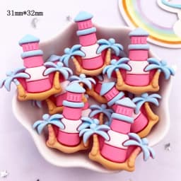 Resin Kawaii Colorful Cartoon Tower Ship Swimming Circle Cat Flatback Stone Sandy Beach Figurine 10PCS Scrapbook DIY Decor Craft