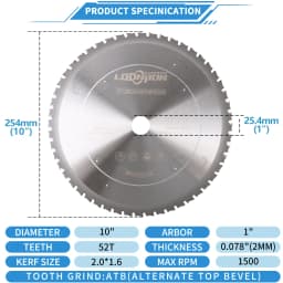 Metal Cutting Blade 254mm/10inch 52T Carbide Circular Saw Blade For Iron Steel Metal Cutting Disc Blade Blades