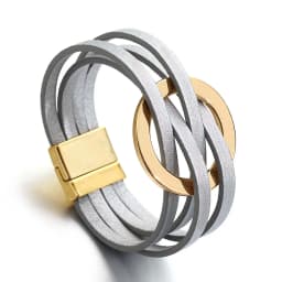 ALLYES Trend Gold Color Hollow Circle Leather Bracelets for Women Men Bohemian Simple Multilayer Wrap Bracelets Charm Jewelry