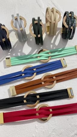 ALLYES Trend Gold Color Hollow Circle Leather Bracelets for Women Men Bohemian Simple Multilayer Wrap Bracelets Charm Jewelry