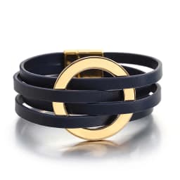 ALLYES Trend Gold Color Hollow Circle Leather Bracelets for Women Men Bohemian Simple Multilayer Wrap Bracelets Charm Jewelry