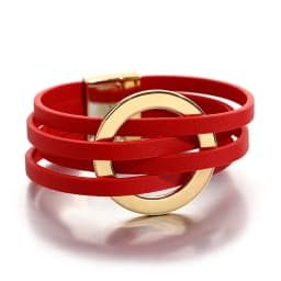 ALLYES Trend Gold Color Hollow Circle Leather Bracelets for Women Men Bohemian Simple Multilayer Wrap Bracelets Charm Jewelry
