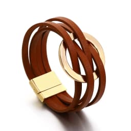 ALLYES Trend Gold Color Hollow Circle Leather Bracelets for Women Men Bohemian Simple Multilayer Wrap Bracelets Charm Jewelry