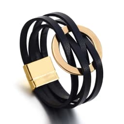 ALLYES Trend Gold Color Hollow Circle Leather Bracelets for Women Men Bohemian Simple Multilayer Wrap Bracelets Charm Jewelry