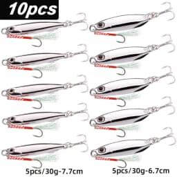 10pcs Fishing Lures Set Jigs 20G 30G 40G Jigbait Fishing Lure Silver Plating Shore Cast Decoys Metal Bait Artificial Pesca Lure