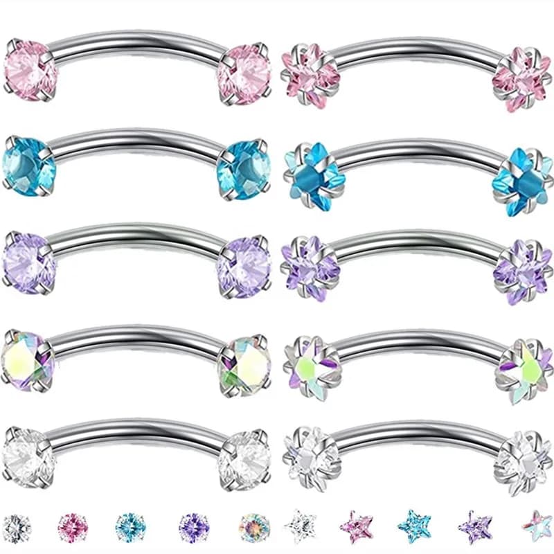 Crystal Eyebrow Piercing Curved Barbell Daith Stud Earring Helix Jewelry Rook Cartilage Tragus Earrings Eyebrow Ring Labret Stud