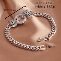 Classic Leopard Design Green Eye Hip Hop Cuban Chain Bracelet Black Cubic Zirconia Bracelet Party Jewelry Accessories